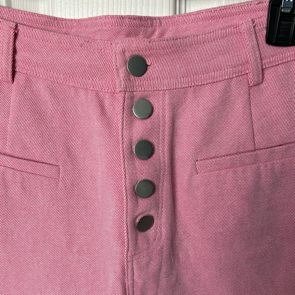 Cloud Ten High Rise Buttonfly Pink & White Pinstriped Denim Short Size L NWT - Picture 6 of 9